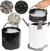 A collage of aquarium filter components and assembled filters, with a hand placing a filter basket. Podgląd zdjęcia produktu