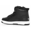 A black Puma high-top sneaker with a white sole and faux fur lining, shown from the side against a white background. Produktbild-Vorschau
