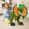 A young girl is playing with a large toy dinosaur in a room. Náhled obrázku produktu