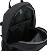 Close-up view of the inside of an open black backpack, showing compartments and zippers. Voir les images du produit