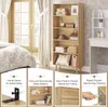 A bedroom scene with a bookshelf and a vanity table, featuring product feature callouts. Produktbild-Vorschau