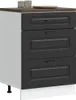 A three-drawer kitchen cabinet with a brown countertop and two glasses on top. Náhled obrázku produktu