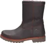 A single brown leather boot with a fur lining is shown against a white background. Produktbild-Vorschau