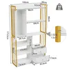 A diagram showing the dimensions of a white and gold bookshelf. Produktbild-Vorschau