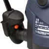 A close-up view of the power switch and a label on a blue router. Náhled obrázku produktu