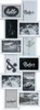 A collage of a white multi-photo frame with various black and white images and text. Produktbild-Vorschau
