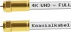 Close-up of two coaxial cable connectors with text printed on the cables. Produktbild-Vorschau