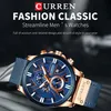 A close-up marketing shot of a men's watch with text overlays. Produktbild-Vorschau