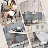 A collage of four scenes showing the use of gray velvet chairs in different home settings: a reading nook, a kitchen, a home office, and a bedroom. Produktbild-Vorschau