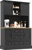 A black kitchen hutch with a wooden countertop, filled with kitchen items. Podgląd zdjęcia produktu