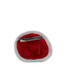 The back of a small, round, red and white Christmas hat-shaped hair clip is shown against a white background. Produktbild-Vorschau