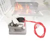 A close-up of a pellet grill auger motor with red wires, set against a blurred background of a grill with flames. Voir les images du produit