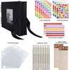 A collection of craft supplies for scrapbooking, including a photo album, stickers, stencils, and pens. Produktbild-Vorschau