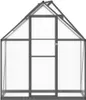 A front view of a gray greenhouse with clear panels and a door. Produktbild-Vorschau