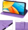 A collage of images showing a purple flip phone case for a ZTE Blade V60 Vita, with close-ups of the case's details and a phone inside. Produktbild-Vorschau