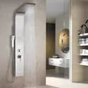 A modern bathroom with a sleek shower panel system and a vanity with a mirror. Podgląd zdjęcia produktu