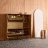 Scarpiera con decoro in legno e canna, 3 ante, Noce Anteprima dell’immagine prodotto 4