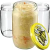 Three glass jars, one filled with sauerkraut, and a yellow lid with a floral design. Produktbild-Vorschau