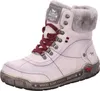 A single white winter boot with red laces and gray fur trim, shown from a three-quarter angle against a white background. Produktbild-Vorschau