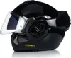 A black motorcycle helmet with the visor up, shown from the side. Produktbild-Vorschau