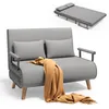 A grey sofa bed is shown in its sofa form, with a brown blanket draped over it. A separate image above shows the sofa bed converted into a bed. Anteprima dell’immagine prodotto