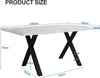 A diagram showing the dimensions of a rectangular dining table with a marble-effect top and black cross-shaped legs. Náhľad obrázku produktu