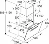 A technical drawing with dimensions of a range hood. Voir les images du produit