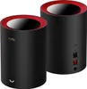 Two black cylindrical mesh Wi-Fi routers with red accents on top. Náhled obrázku produktu