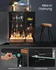 A bar cabinet with bottles and glasses, a stool, and close-up details of the cabinet's features. Produktbild-Vorschau