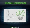 A marketing image displaying a bicycle wall mount with technical drawings and a bicycle illustration, set against a brick wall background. Produktbild-Vorschau