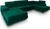 A large, dark green U-shaped sectional sofa is shown from a diagonal, front-facing angle against a white background. Produktbild-Vorschau