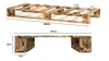 Two views of a wooden pallet bed frame with dimensions indicated. Produktbild-Vorschau