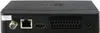 The back panel of a black satellite receiver is shown against a white background. Produktbild-Vorschau