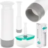A collage of images showing a vacuum pump, a vacuum container, and the product packaging. Náhľad obrázku produktu