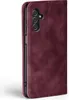 A close-up side view of a burgundy flip phone case for a Samsung Galaxy A14 / A14 5G. Produktbild-Vorschau