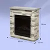 A freestanding electric fireplace with a stone-like facade and a grey top. Dimensions are indicated with dashed lines and text. Náhľad obrázku produktu