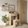 A bedroom scene with a vanity table, mirror, stool, and wardrobe. Náhled obrázku produktu
