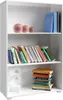 A white, three-shelf bookcase filled with books and decorative spheres. Produktbild-Vorschau