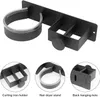 A black bathroom organizer for hair styling tools, shown with close-up views of its features. Produktbild-Vorschau