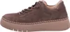 A side view of a brown suede sneaker with a thick platform sole. Náhľad obrázku produktu