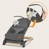 A baby bouncer with hanging toys, with a close-up inset showing a hand adjusting the canopy. Produktbild-Vorschau