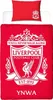 A red duvet cover and pillowcase set with the Liverpool FC crest and motto printed in white. Náhľad obrázku produktu
