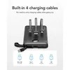 A black power bank with built-in charging cables and a digital display, shown with icons representing different charging cable types. Anteprima dell’immagine prodotto