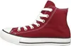 A side view of a maroon high-top Converse Chuck Taylor All Star sneaker with white laces and white rubber sole. Produktbild-Vorschau