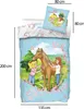 A bedding set with a cartoon illustration of two girls and a horse. Produktbild-Vorschau
