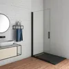 A modern bathroom with a walk-in shower, sink, and vanity. Produktbild-Vorschau