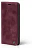 A burgundy flip cover phone case is shown against a white background. Produktbild-Vorschau