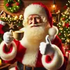 Santa Claus is holding a cup of coffee and giving a thumbs up in a cozy, decorated room. Produktbild-Vorschau