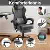 A gaming chair is shown in a room setting with various feature callouts. Voir les images du produit