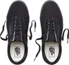 A top-down view of a pair of black Vans sneakers with their laces untied. Voir les images du produit